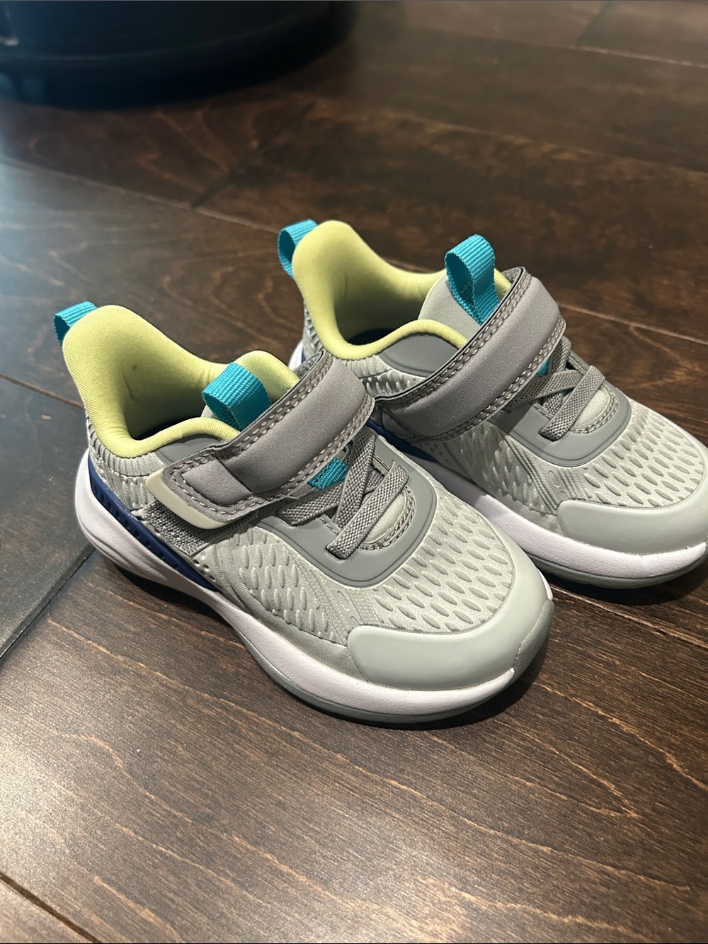 all in motion Gray and Blue Kids Athletic Sneakers with Lime Lining. NEW